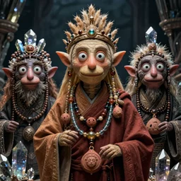hyper realistic portrait of postapocalyptic muppet show elf goblin death cult monk, glass beads, clay amulets, cinematic, symmetric, dark crystal, artstation, cgsociety, brian froud, alan lee, jean baptiste monge, scott radke