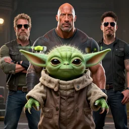 a green dwayne johnson with yoda ears greg rutkowski and jason chan highly detailed cinematic lighting octane render unreal engine