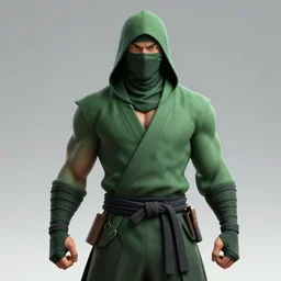 matte painting, professional portrait of a muscular hooded ninja warrior, japanese clothes, japanese fashion, green color scene, white eyes, by peter mohrbacher, rossdraws, greg rutkowski, pieter bruegel the elder, kuvshinov, sam yang