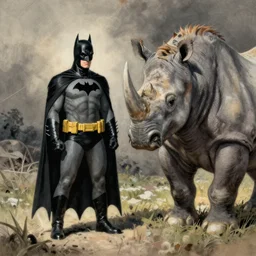 batman and a rhinoceros, illustration by al hirschfeld