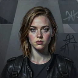 Elle Fanning in Fallout 3 picture by Sachin Teng, asymmetrical, dark vibes, Realistic Painting , Organic painting, Matte Painting, geometric shapes, hard edges, graffiti, street art:2 by Sachin Teng:4