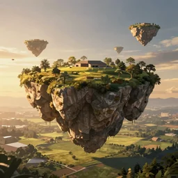 floating sky islands above the plains, digital art, dramatic lighting, golden hour, trending on artstation