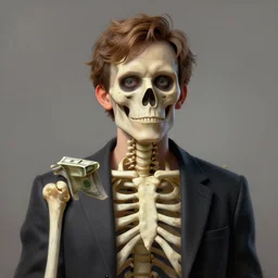 vitalik buterin is a money skeleton, vitalik painting by rene magritte, 3 d rendering by beeple