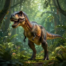 tyrannosaurus rex walking through a jungle, atmosperic, dramatic lighting, trending on artstation, a still from pixar movie