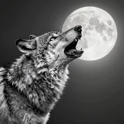 werewolf howling at the full moon, side angle, artstation, highly detailed, intricate, black and white