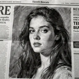 composite drawing of a dangerous criminal in the newspaper, low detail, low face b & w