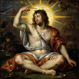 man sitting in a pond, ceremonial, by ambrosius benson, by fernando botero, renaissance, epic composition, by giuseppe arcimboldo, discovering enlightenment