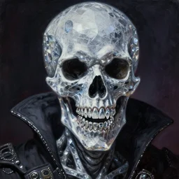 A very detailed horrifying portrait painting of the prince of death, crystal crystal patterned skin, crystal crystal teeth, occult, 8k, trending on artstation cgsociety, masterpiece, in the style of DiscoDiffusion.