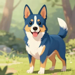 Blue Heeler Dog, Anime Style, Soft lighting, artstation, detailed, award winning, colourful