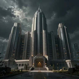 ominous headquarters of an evil corporation, by wes jones