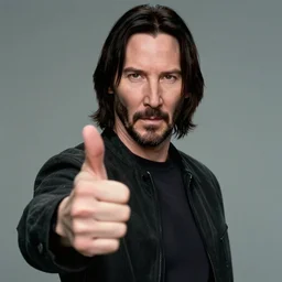 A photo of Keanu Reeves as Neo in The Matrix movie doing a thumb up to the camera in front on burning servers, servers in flames in the background, doing a thumb up, The Matrix servers on fire, uncropped, full body, crispy, symmetrical face, ultra detailed, cinematic