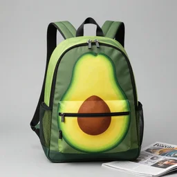 avocado backpack, magazine photo, studio lighting, brilliant design