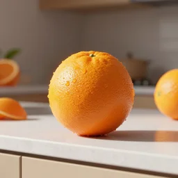 a crystal orange sitting on a countertop, cycles 3 d render, octane, 4 k, caustics, unreal engine