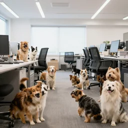 an office full of dogs
