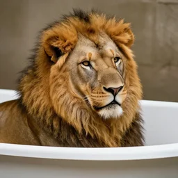 lion in a bathtub