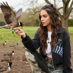 Tiktok famous dancer Charli Damelio feeding birds