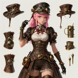 pink hair girl dressed with inspirations from steampunk style, high detailed, digital art, trending on artstation, devianart, cgsociety