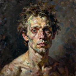 oil painting portrait of an extremely bizarre disturbing mutated man by Christian Rex Van Minnen with intense chiaroscuro lighting perfect composition
