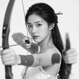 beautiful young aphrodite goddess as an archer warrior, realistic face, beautiful eyes, black and white drawing, in the style of greg rutkowski, fantasy, amazing detail, epic, intricate, elegant, smooth, sharp focus