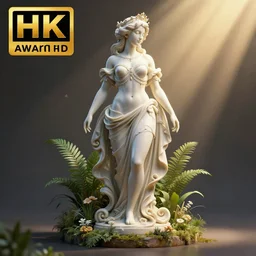 baroque vaporwave statue, trending on art station, 4k UHD, 8k, painting illustration, high detail, rendered in unreal engine, 3d render, god rays, volumetric lighting, award winning, photorealistic, vegetation