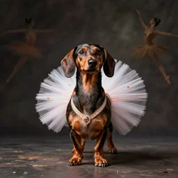 a dachshund ballet dancer in a tutu