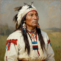 a painting of a native american chief, in traditional dress, by atrgerm
