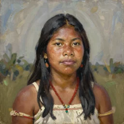 portrait of an tupinamba people woman ( 3 5 ) from amazonas, brazil, an oil painting by ross tran and thomas kincade