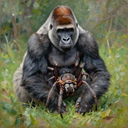 impressionist oil painting of a hybrid gorilla spider