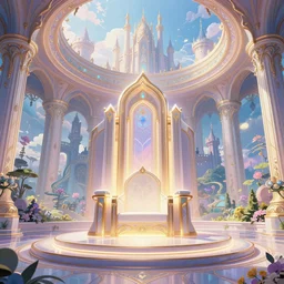 the enchanted illuminated sleek and modern inner throne room of the massive fantasy castle, vivid intricate vibrant elaborate pastel inks, background landscape environment illustration, brad rigney willian murai ilya repin dragan bibin pete mohrbacher, raymond swanlandy stephan matiniere.