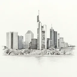 minimalist pencil sketch of frankfurt skyline