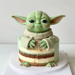 a layered cake that looks like yoda