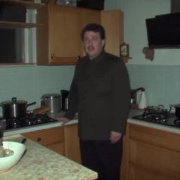 a boa in a stalinist style kitchen, by mini dv camera, very very low quality, heavy grain, very blurry, accidental flash, webcam footage, found footage, security cam, caught on trail cam