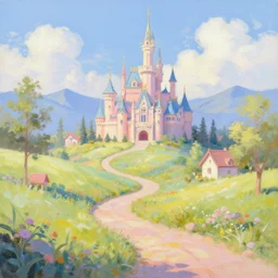 fairytale  valley landscape wonderland crossroad beauty pastel oil Aquarium artstation, cgsociety, 8k