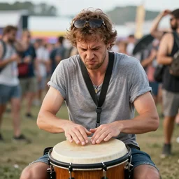 annoying guy playing bongos at a music festival