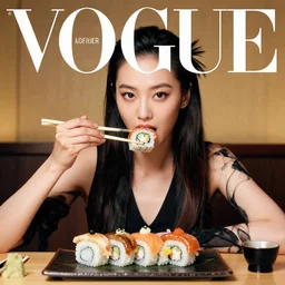 woman dressed like sushi, vogue