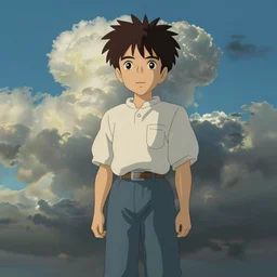 Boy, dramatic clouds, made by Studio Ghibli, Accent lighting, front lit, highly detailed art, beautiful scene, sharp focus, smooth, 8k, artgerm