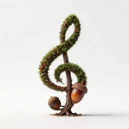 minimal acorn that turns into a tree in the shape of a treble clef, a big rip down the middle, splashes of color, inspirational and powerful, clear high resolution acorn and tree, keith haring