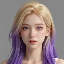 a blonde girl with purple hair, headshot, photo realistic, octane render