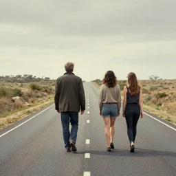 alone man and woman walking away on a lonely road artwork in the style of ralph steadman, 8 k, hyperrealistic, hyperdetailed