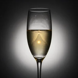 complete darkness. backlit champagne glass. barely visible. one small golden light source. raw.
