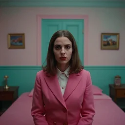 still from a giallo film directed by wes anderson, pastel colors, horror lighting