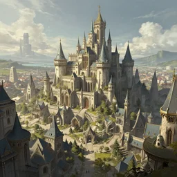 A futuristic city retaining strong elements from medieval europe, designed by Greg Rutkowski. Trending on Artstation