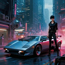 cyberpunk city, cyberpunk car lamborgini counatch, blade runner style, visual byoperator roger deakins, by neill blomkamp, elysium and altered carbon style, extreamly detailed, by ghost in the shell, by mamoru oshii