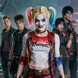 a portrait of the original Harley Quinn by Greg Rutkowski, Sung Choi, Mitchell Mohrhauser, Maciej Kuciara, Johnson Ting, Maxim Verehin, Peter Konig, final fantasy , mythical, 8k photorealistic, cinematic lighting, HD, high details, atmospheric,