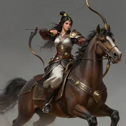 a highly detailed illustration of fierce mongol warrior princess riding horse, heroic wielding bow pose, intricate, elegant, highly detailed, centered, digital painting, artstation, concept art, smooth, sharp focus, league of legends concept art, wlop.