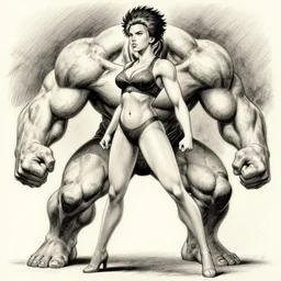 most strongest pose, scarlett johansson as baki with perfect symmetrical anatomical proportions, juggernaut, afro samurai animes style, by greg rutkowski, pencil and ink, dramatic lighting, full body profile pose