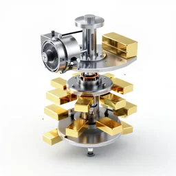 exploded technical diagram of a machine that transmuts anxiety into gold. highly detailed, vector drawing, very very precise, mechanical diagram, technical manual, 8 k, high resolution scan