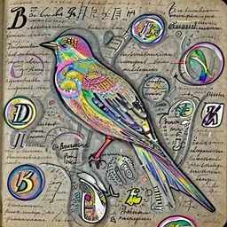 anatomy of a bird, diagrams, map, marginalia, sketchbook, old script, inhabited initials, pastel infographic by Wes Anderson and victo ngai