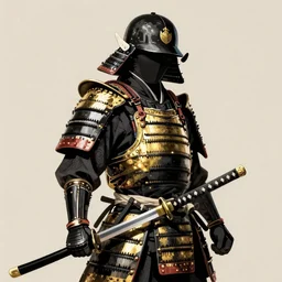 a samourai wearing black and gold armor holding an katana, cover by Artgerm