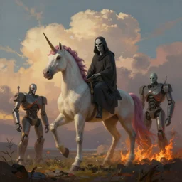 🦄, 😈, ☠, 🤖, 👾, 🔥, surreal photography, golden hour, muted colorful clouds, digital painting, artstation, simon stalenhag